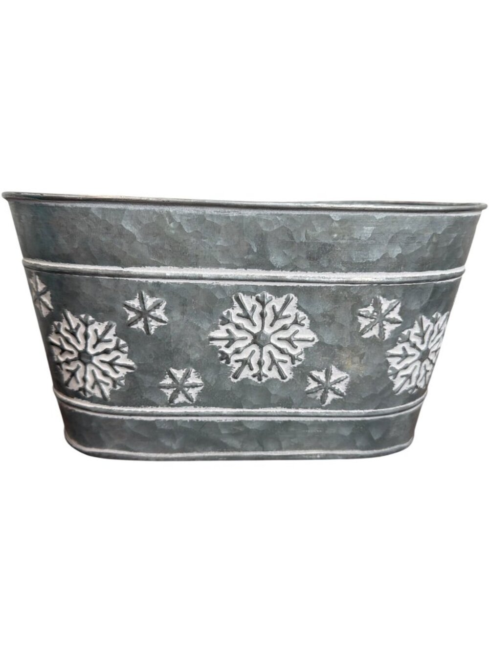 Galvanized Metal Snowflake Planter Bucket Winter Holiday Decor